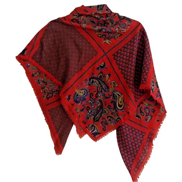 The Limited Wool Blend Fringe Shawl Scarf Vintage 80s Boho Red Paisley 45"x46" - Picture 4 of 10
